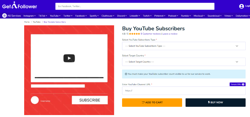 GetAFollower Buy YouTube Subscribers